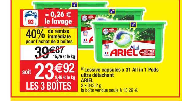 lessive capsules x31 all in 1 pods ultra détachant ariel