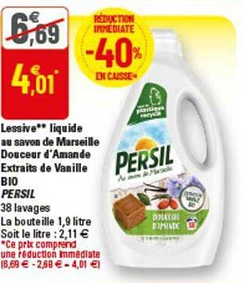 Lessive Liquide Au Savon De Marseille Douceur D'amande Extraits De Vanille Bio Persil