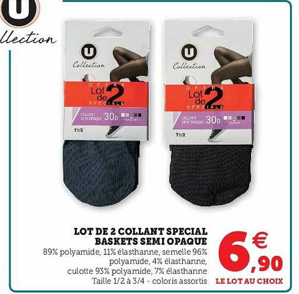 lot de 2 collant spécial baskets semi opaque