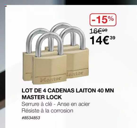 lot de 4 cadenas laiton 40 mn master lock