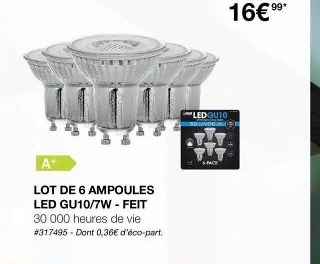 lot de 6 ampoules led gu10-7w - feit