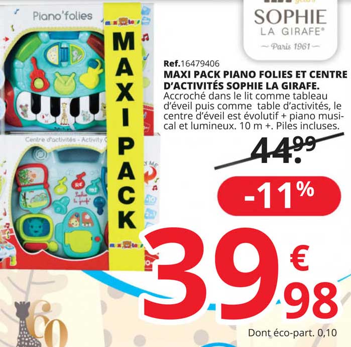 maxi pack piano folies et centre d'activités sophie la girafe