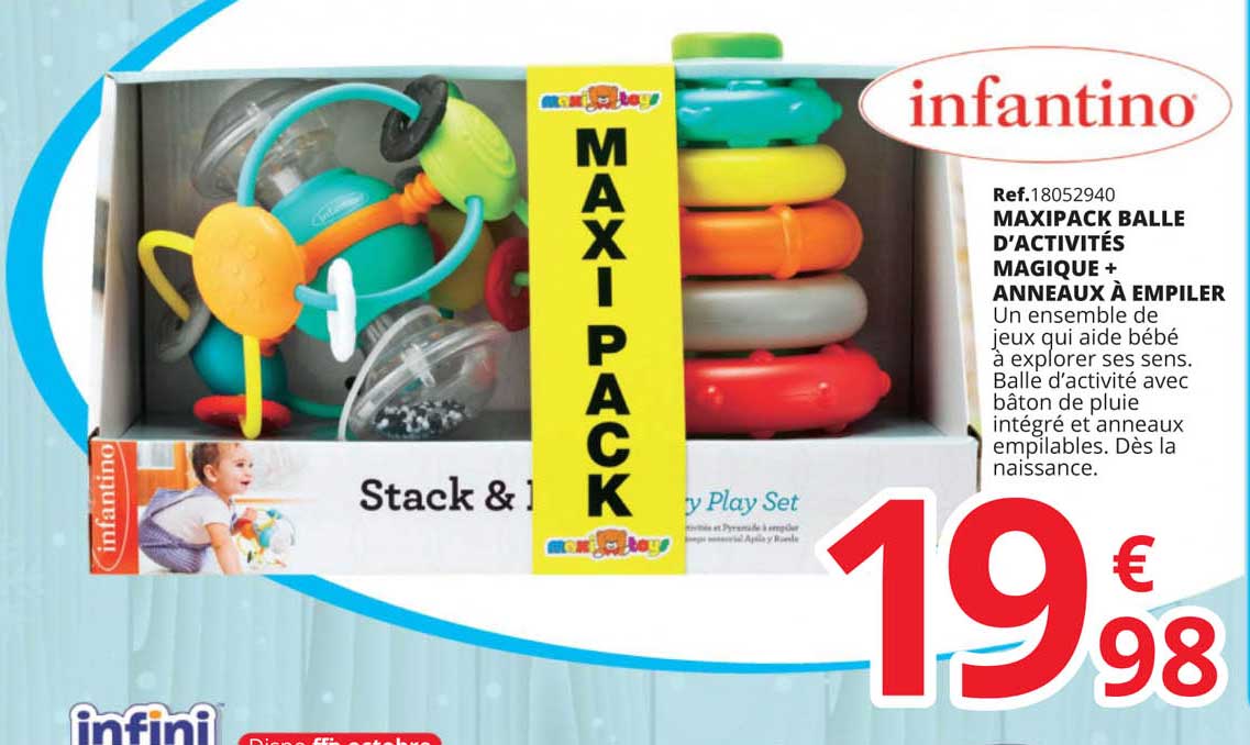 maxipack balle d'activités magique + anneaux à empiler infantino