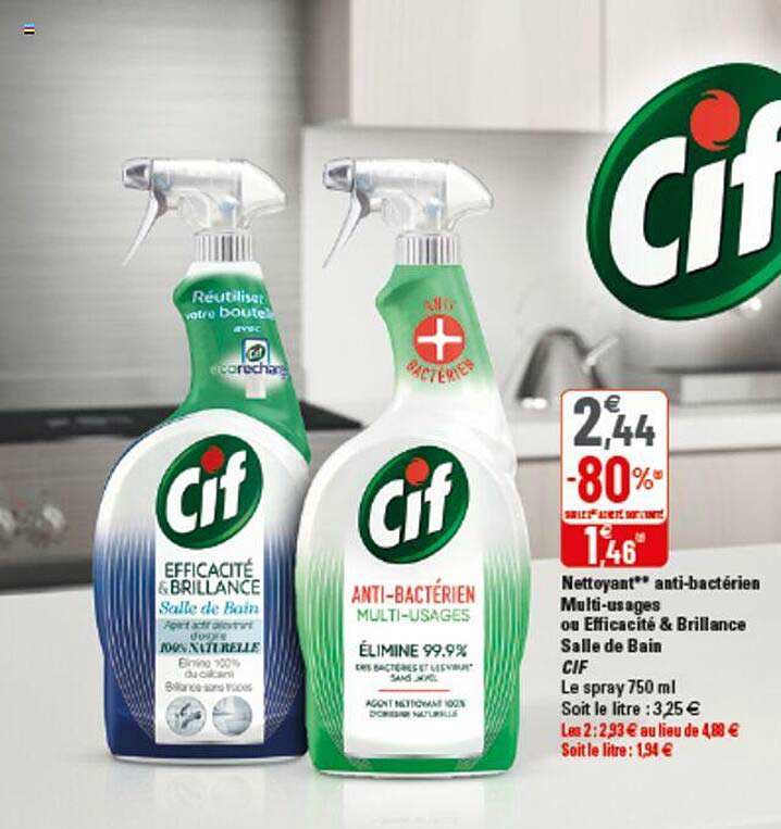 nettoyant anti-bactérien multi-usages ou efficacité & brillance salle de bain cif