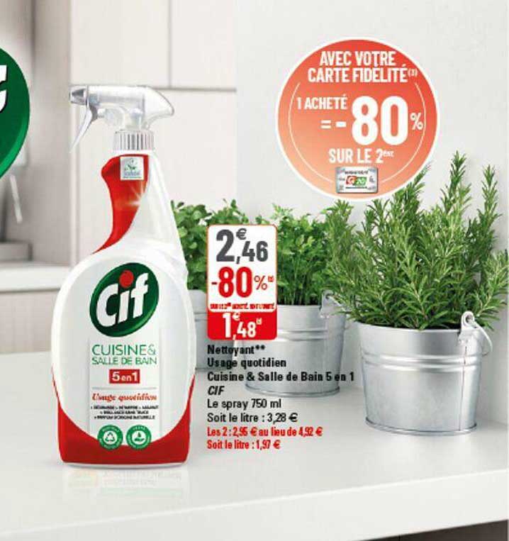 nettoyant usage quotidien cuisine & salle de bain 5 en 1 cif
