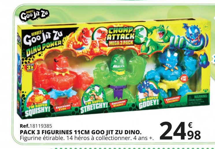 pack 3 figurines 11 cm goo jit zu dino