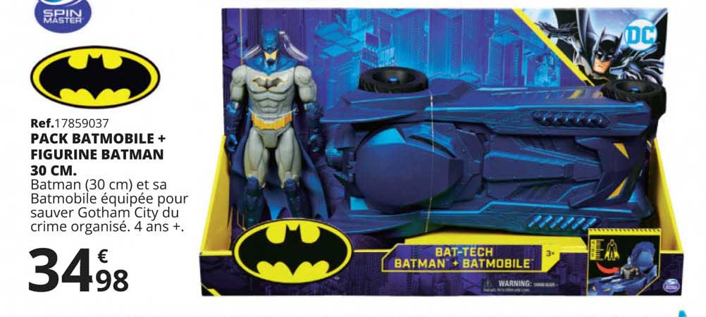 pack batmobile + figurine batman 30 cm.