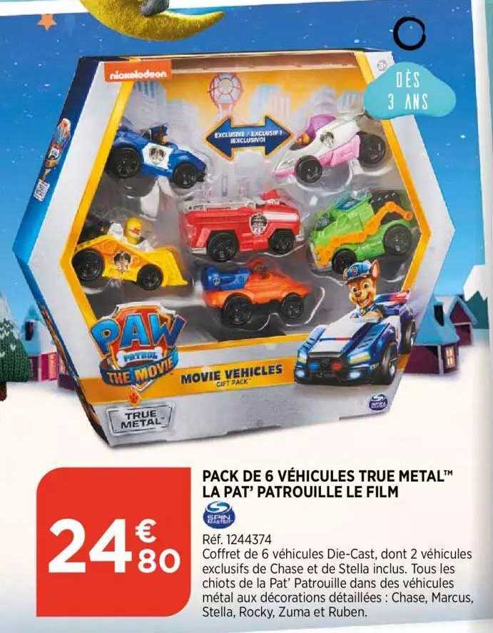 pack de 6 véhicules true métal la pat' patrouille le film