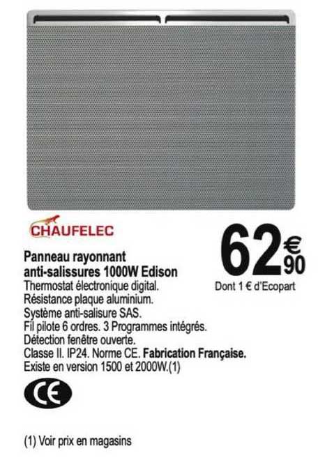 panneau rayonnant anti-salissures 1000w edison chaufelec