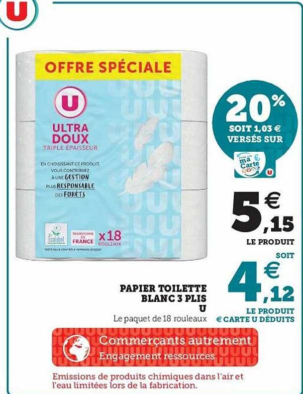 papier toilette blanc 3 plis u