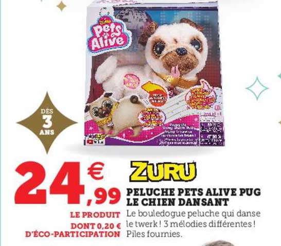 peluche pets alive pug le chien dansant zuru
