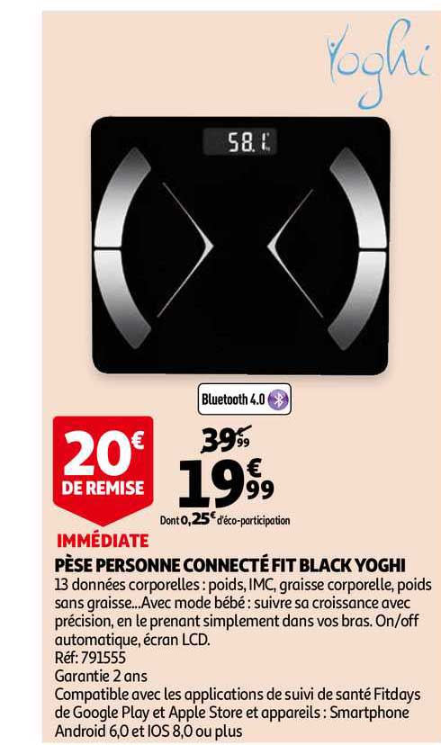 pèse personne connecté fit black yoghi