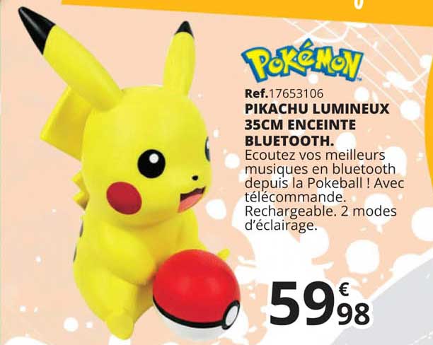 pikachu lumineux 35cm enceinte bluetooth pokémon