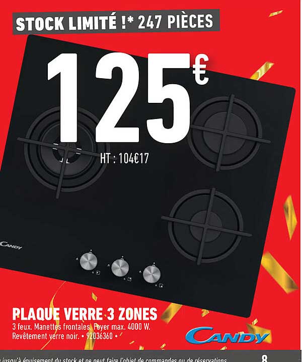 plaque verre 3 zones candy