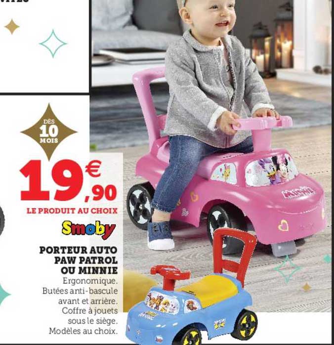 porteur auto paw patrol ou minnie smoby