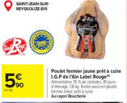poulet fermier jaune prêt à cuire i.g.p. de l'ain label rouge