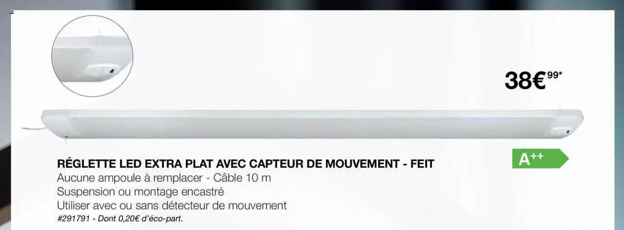 réglette led extra plat avec capteur de mouvement - feit