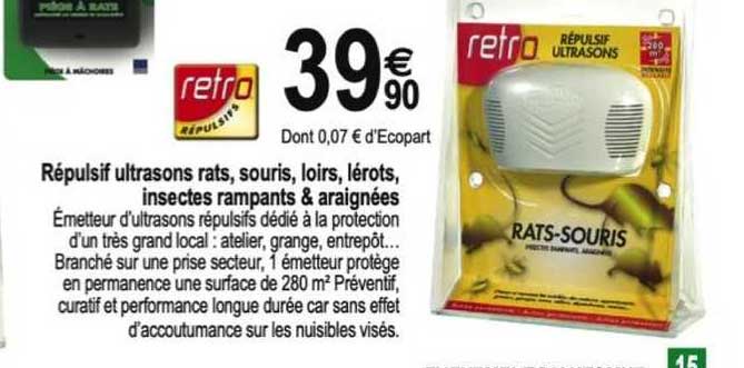 répulsif ultrasons rats, souris, loirs, lérots, insectes rampants & araignées