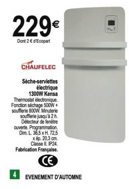 sèche-serviettes électrique 1300w kensa chauffelec