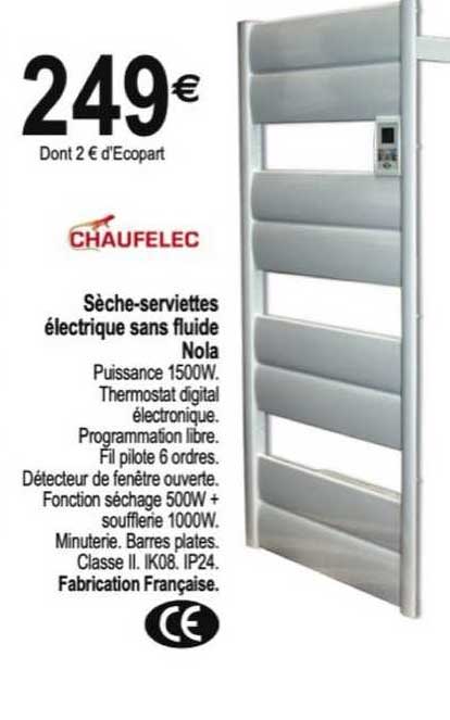 sèche-serviettes électrique sans fluide nola chaufelec