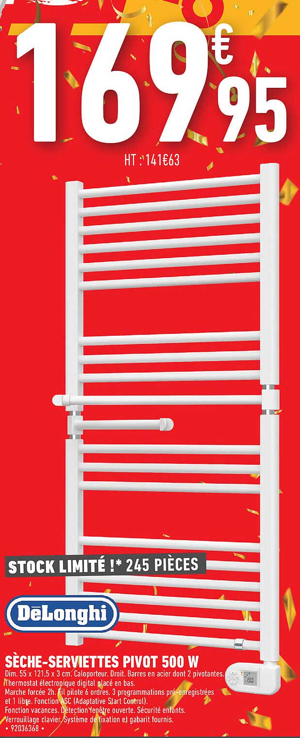 sèche-serviettes pivot 500 w delonghi