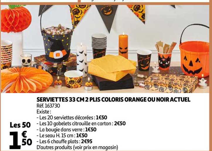 serviettes 33 cm 2 plis coloris orange ou noir actuel