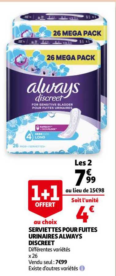 serviettes pour fuites urinaires always discreet