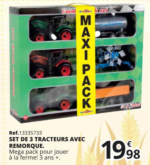 set de 3 tracteurs avec remorque.