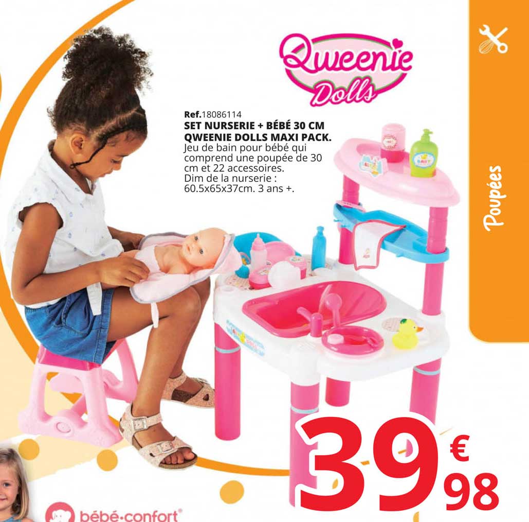set nurserie + bébé 30 cm qweenie dolls maxi pack