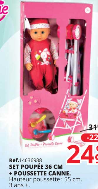 Set Poupée 36 Cm + Poussette Canne