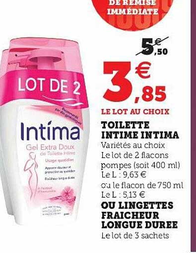 toilette intime intima ou lingettes fraîcheur longue dorée