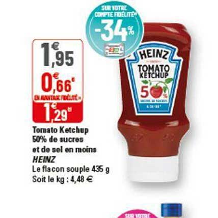tomato ketchup 50% de sucres et de sel en moins heinz
