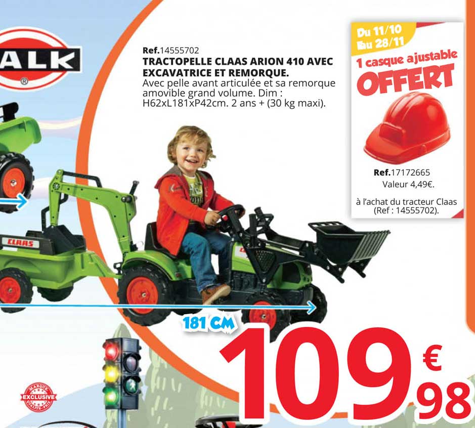 tractopelle claas arion 410 avec excavatrice et remorque