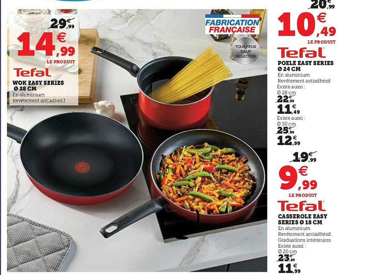 wok easy séries tefal, poêle easy séries tefal, casserole easy séries ø18 cm
