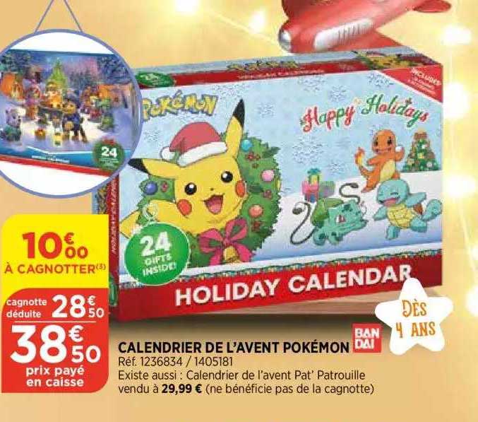 calendrier de l'avent pokémon bandai
