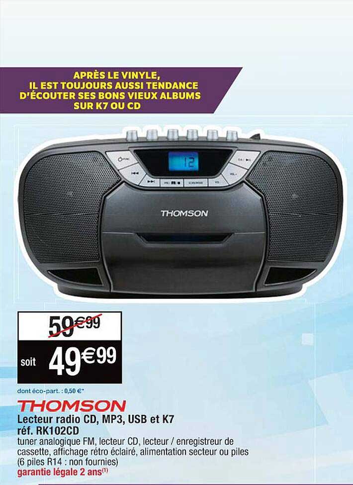 lecteur radio cd, mp3, usb et k7 thomson