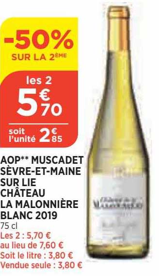 aop muscadet sèvre-et-maine sur lie château la malonnière blanc 2019