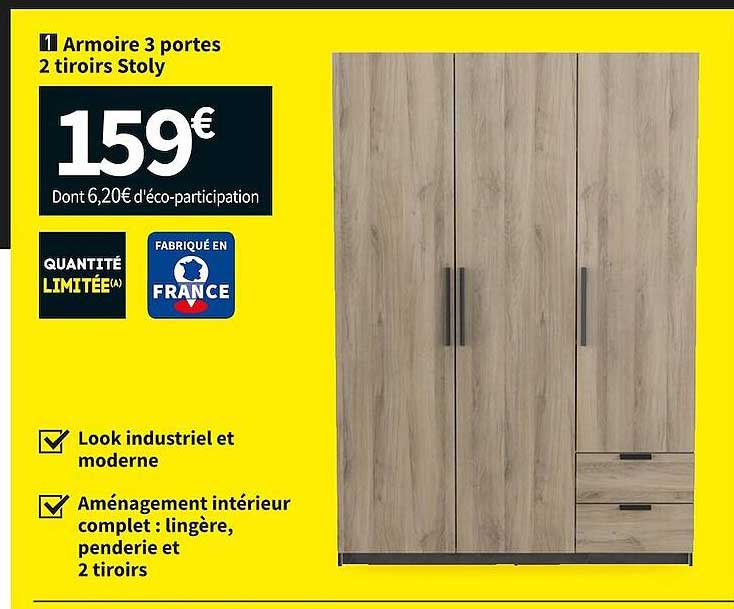 Armoire 3 Portes 2 Tiroirs Stoly