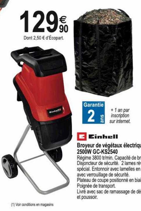 broyeur de végétaux électrique 2500w gc-ks2540 einhell