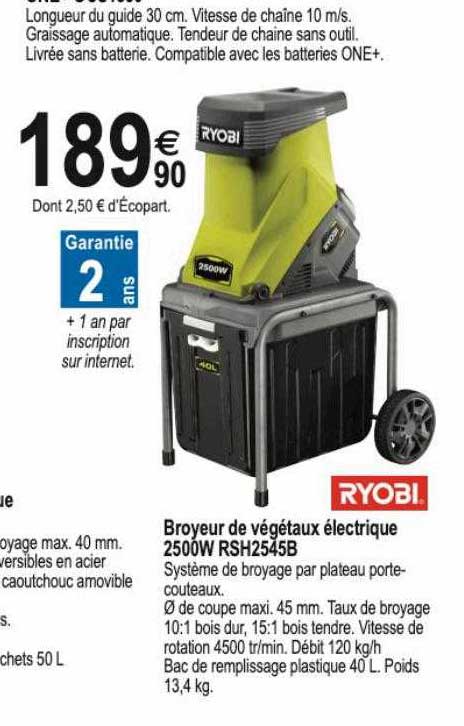 broyeur de végétaux électrique 2500w rsh2545b ryobi