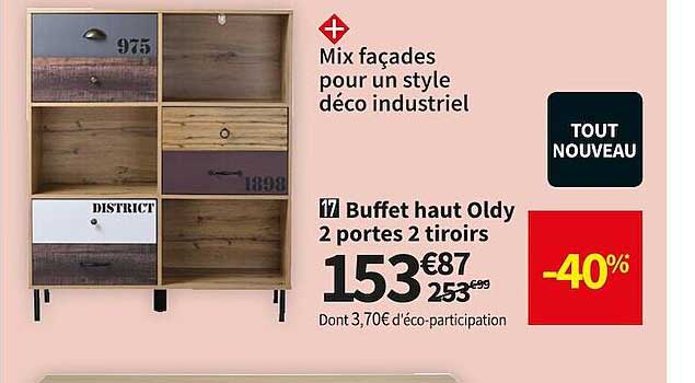 buffet haut oldy 2 portes 2 tiroirs
