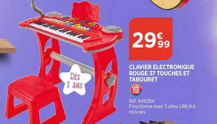 clavier électronique rouge 37 touches et tabouret one two fun
