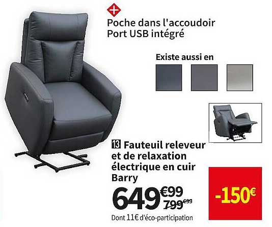 fauteuil releveur et de relaxation électrique en cuir barry