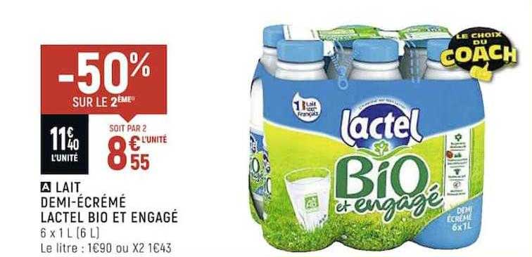 lait demi-écrémé lactel bio et engagé