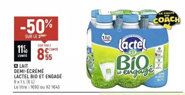 lait demi-écrémé lactel bio et engagé