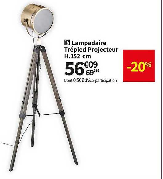 lampadaire trépied projecteur h.152 cm