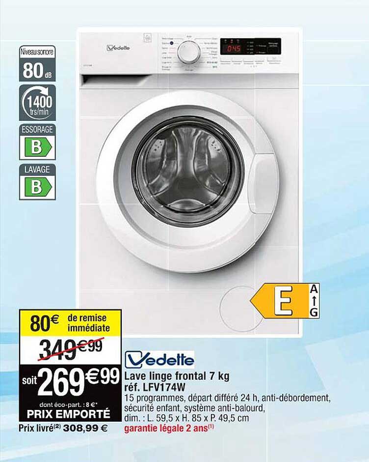 lave linge frontal 7 kg vedette