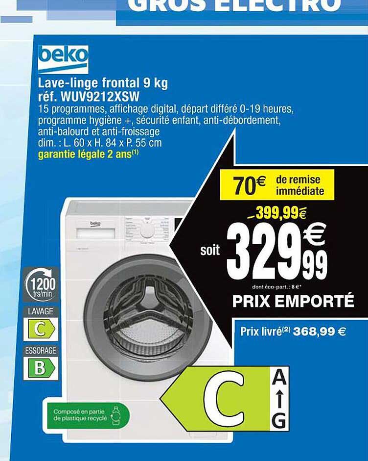 lave-linge frontal 9 kg beko