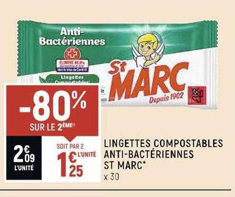 Lingettes Compostables Anti-bactériennes St Marc