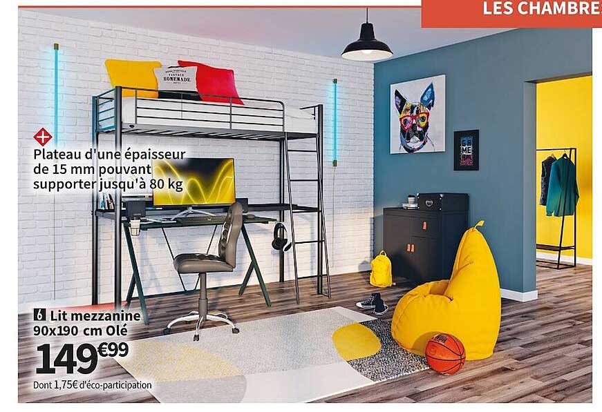 Lit Mezzanine 90x190 Cm Olé
